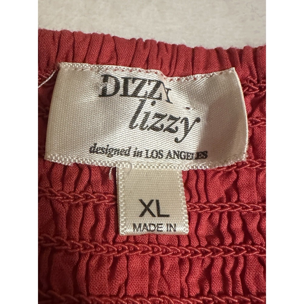 Dizzy Lizzy Red Cotton Tiered Smocked Waist Babydoll Midi Dress XL Boho - Picture 12 of 16